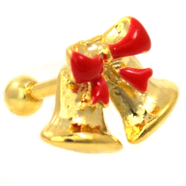 Gold Christmas Bells Steel Cartilage Earring 16g 1/4"