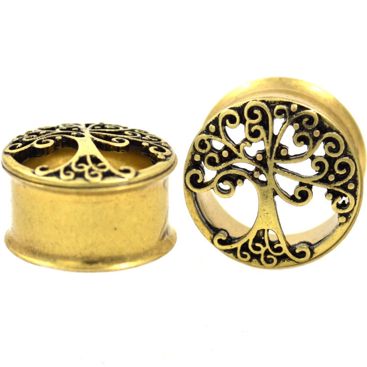 Tree Of Life Brushed IP Steel Tunnels (0g-1")