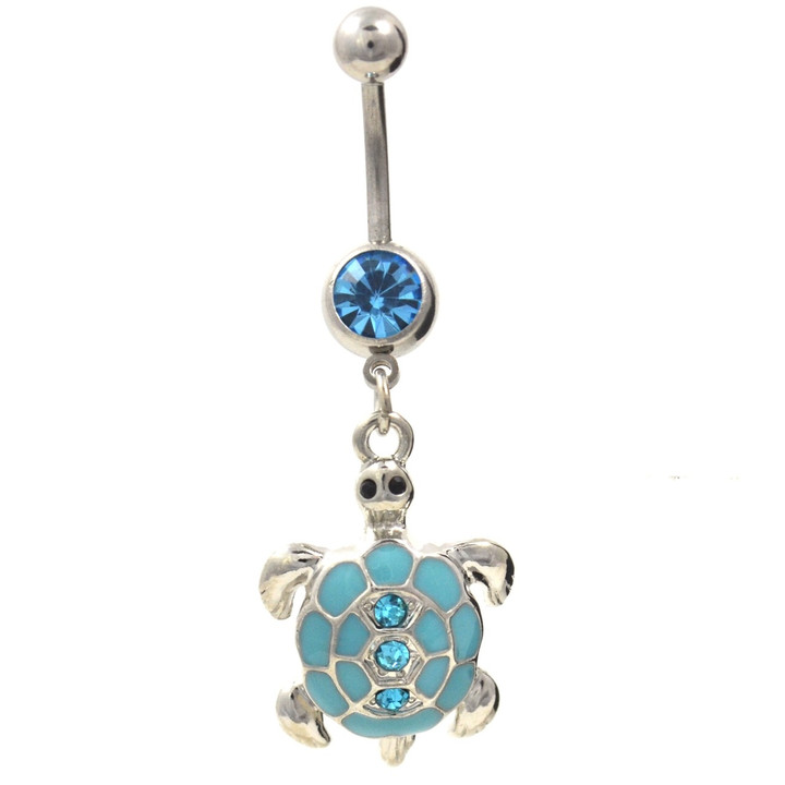Aqua Gemmed Tortoise and Shell Belly Ring