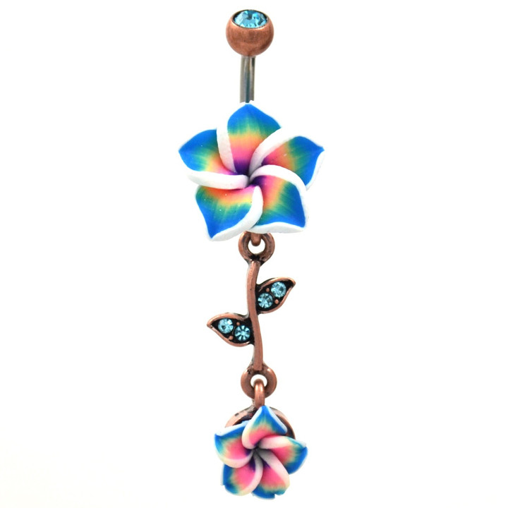 Blue Tropical Flower Vine Dangle Belly Ring