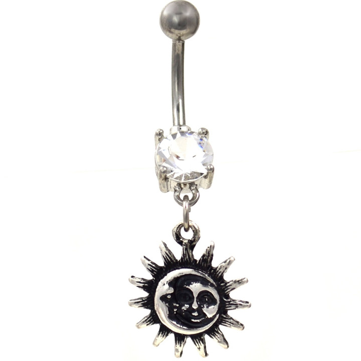 Sun & Moon Combo Clear CZ Belly Ring Sun & Moon Combo Clear CZ Belly Ring