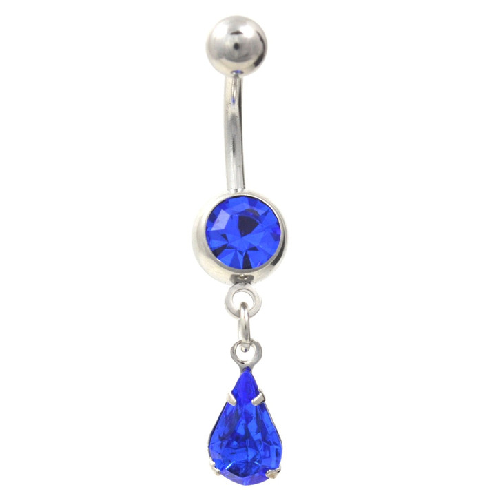 Prong Set Blue Tear Drop Belly Ring