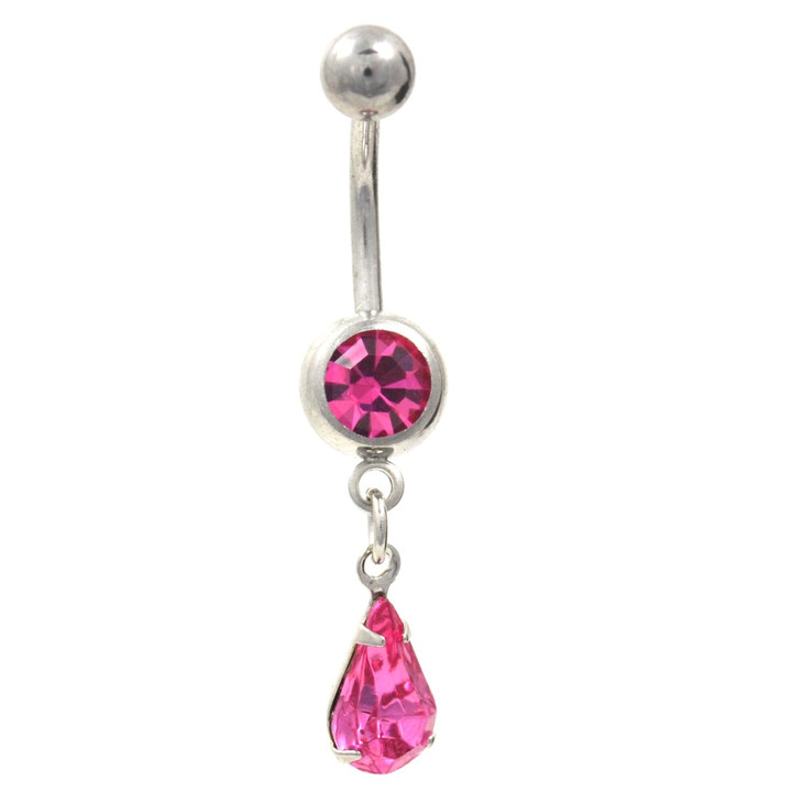 Prong Set Pink Tear Drop Belly Ring