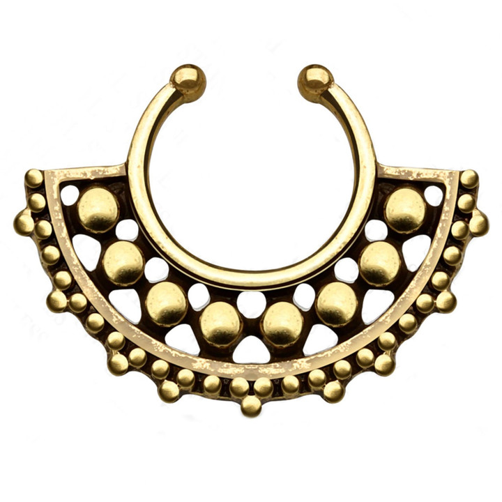 Unique Antique Brass Beaded Fake Septum Hanger 