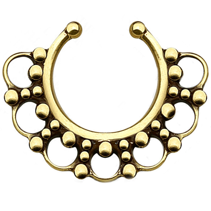 Ornate Tribal Style Antique Brass Fake Septum Hanger 