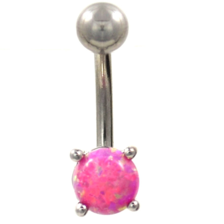 Prong Set Synthetic Pink Opal Belly Ring