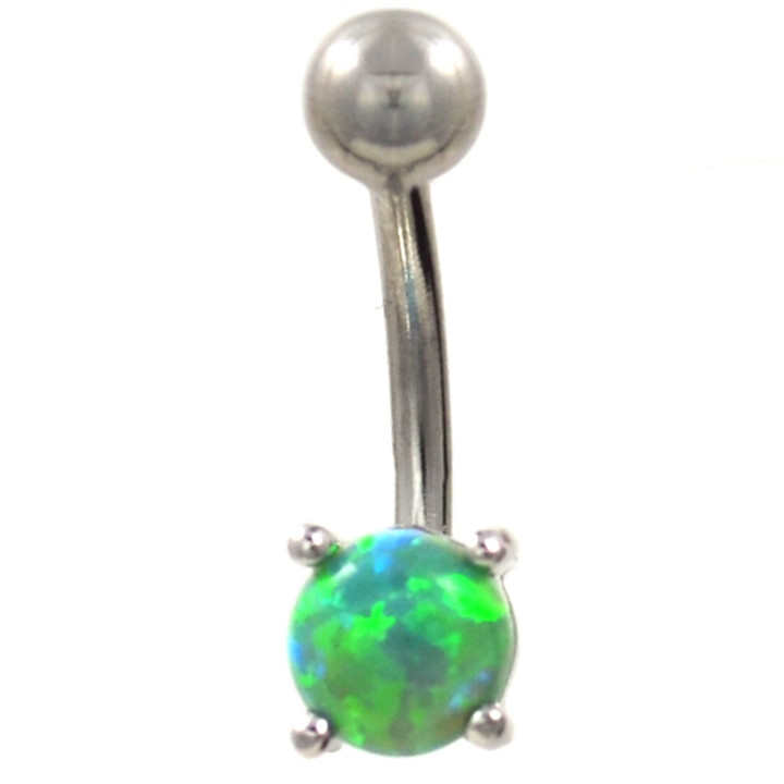 Prong Set Synthetic Green Opal Belly Ring
