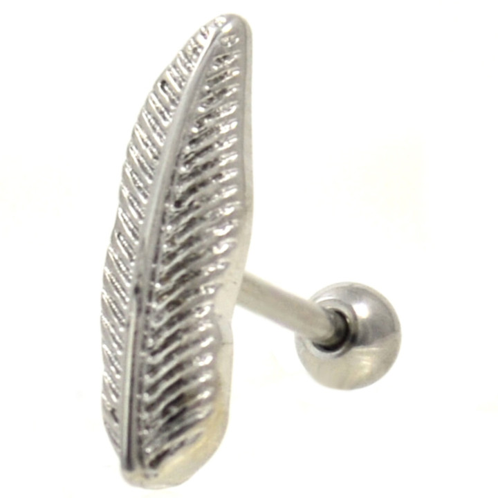 Long Steel Feather Cartilage Helix Earring 18g 5/16"