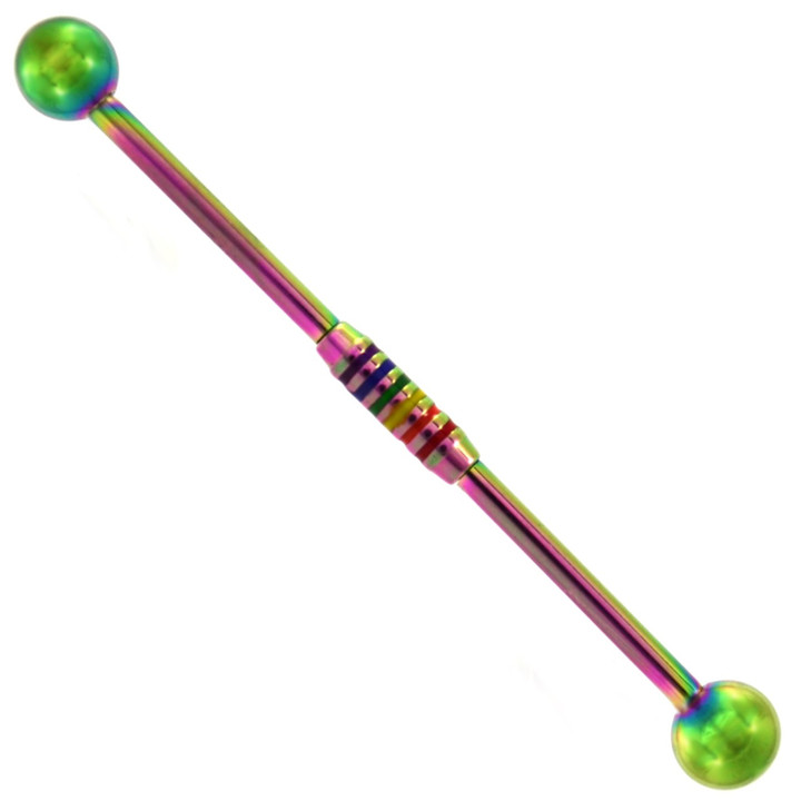 Rainbow Striped Middle IP Steel Industrial Bar 14g 