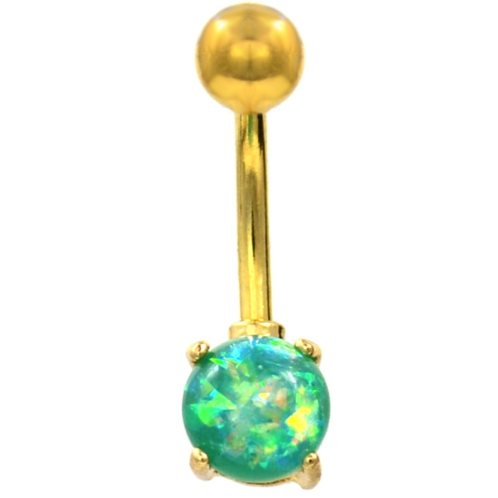 Green Opalescent Resin Glitter Gold IP Belly Ring Green Opalescent Resin Glitter Gold IP Belly Ring