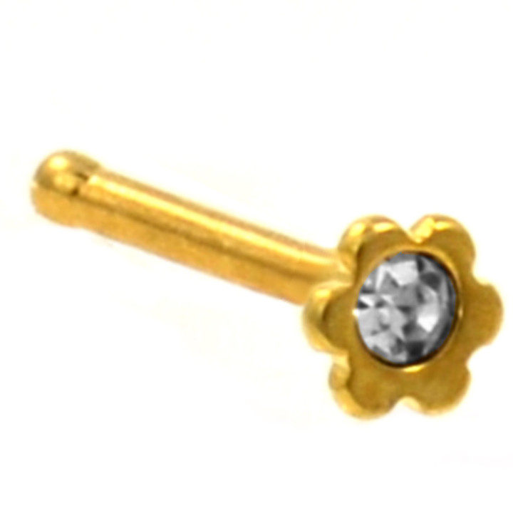 Clear Accent Flower Top Gold-Tone Nose Ring Stud