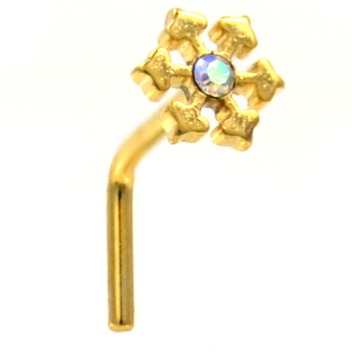 Sparkling Snowflake L Shaped Gold-Tone Nose Ring Sparkling Snowflake L Shaped Gold-Tone Nose Ring