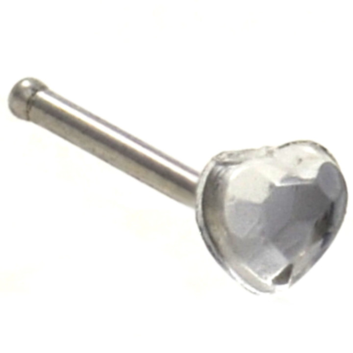 Clear Sparkling Heart Steel Nose Ring Stud