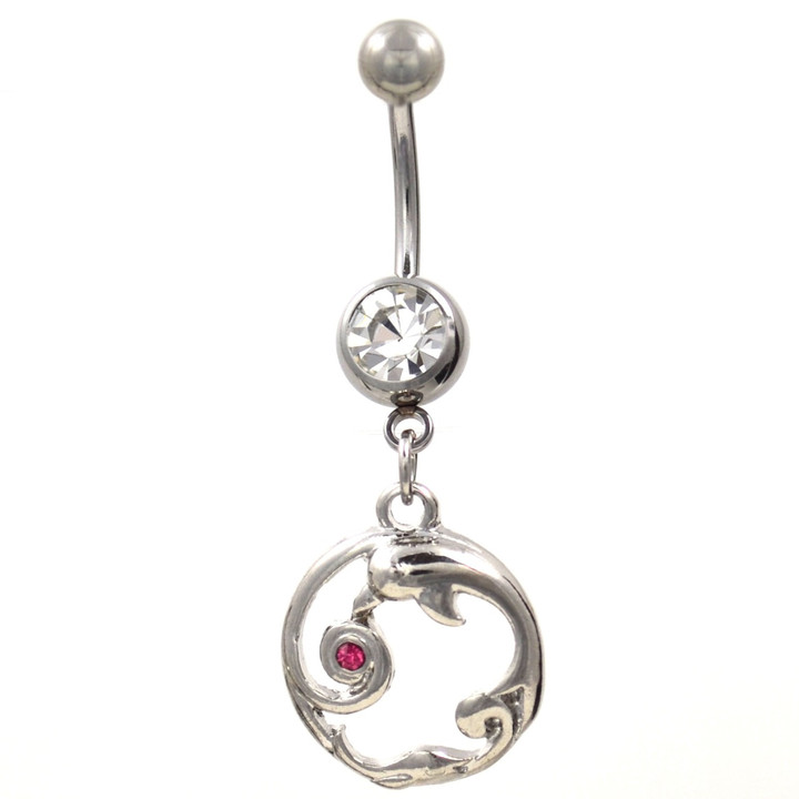 Wave & Dolphin Circle Dangle Belly Ring Wave & Dolphin Circle Dangle Belly Ring