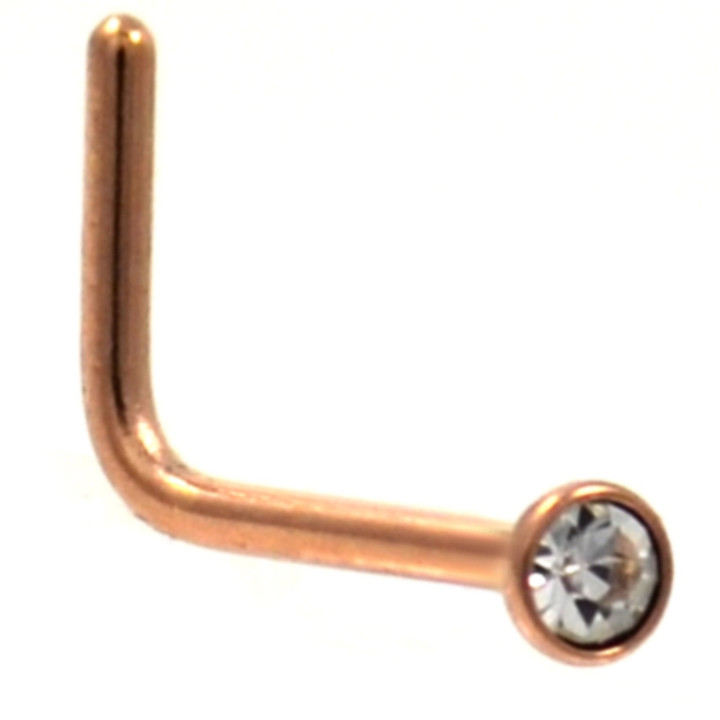 Tiny Gem Rose Gold-Tone L Shaped Nose Ring 20G Tiny Gem Rose Gold-Tone L Shaped Nose Ring 20G
