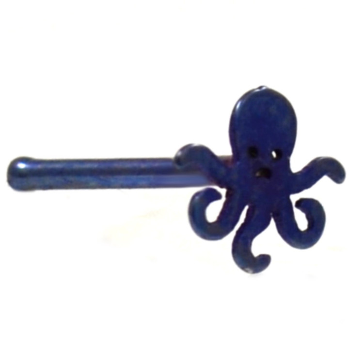 Octopus Top Blue Steel Nose Ring Stud 20G