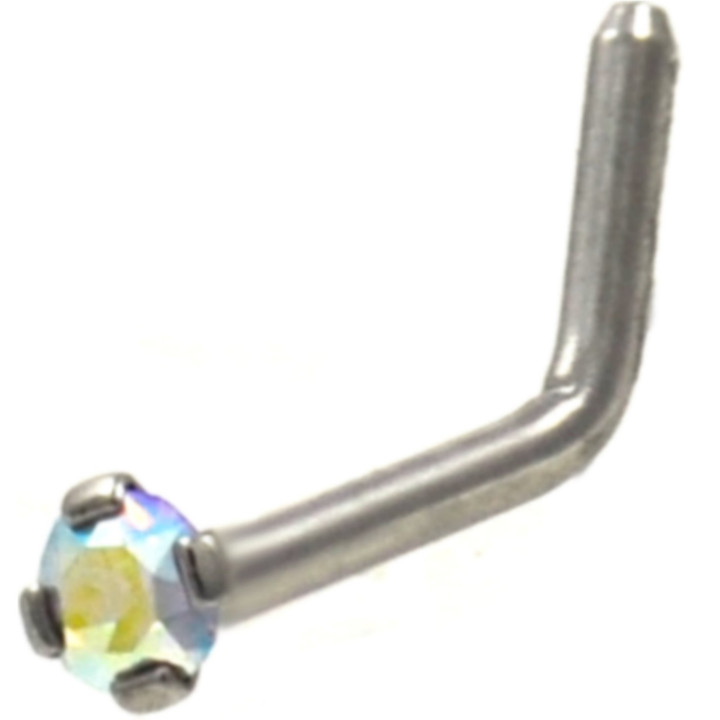 Prong Set AB CZ L Shaped Nose Ring 20G/18G