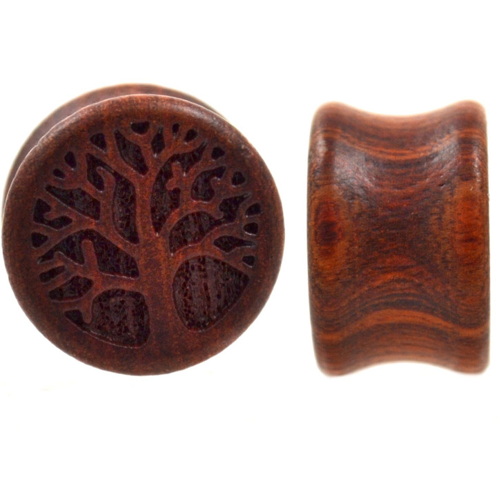 Blood Wood Carved Tree Of Life Plugs (00g-1")