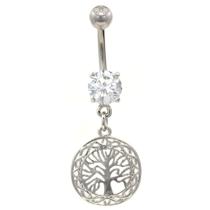 Filigree & Tree Of Life Dangle Steel Belly Ring  Filigree & Tree Of Life Dangle Steel Belly Ring