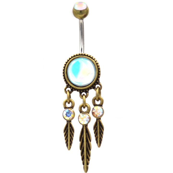 Iridescent Dreamcatcher Brass-Tone Belly Ring 