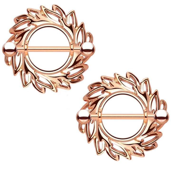 PAIR - Rose Gold-Tone Shield of Leaves Nipple Shields
