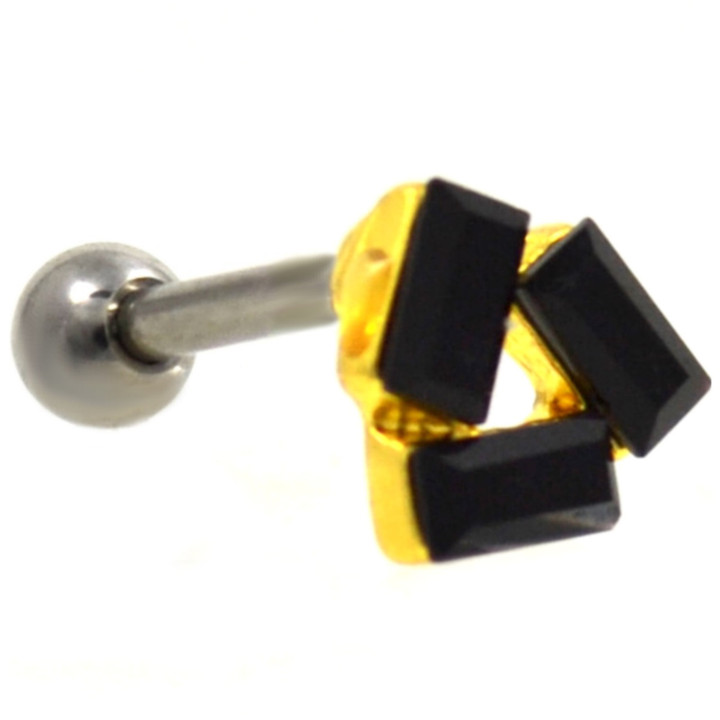 Black Triple Bar Triangle Accent Cartilage Bar - 16G