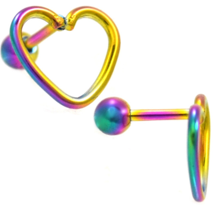 Rainbow PVD Open Heart Shape Cartilage Bar - 16G  Rainbow PVD Open Heart Shape Cartilage Bar - 16G