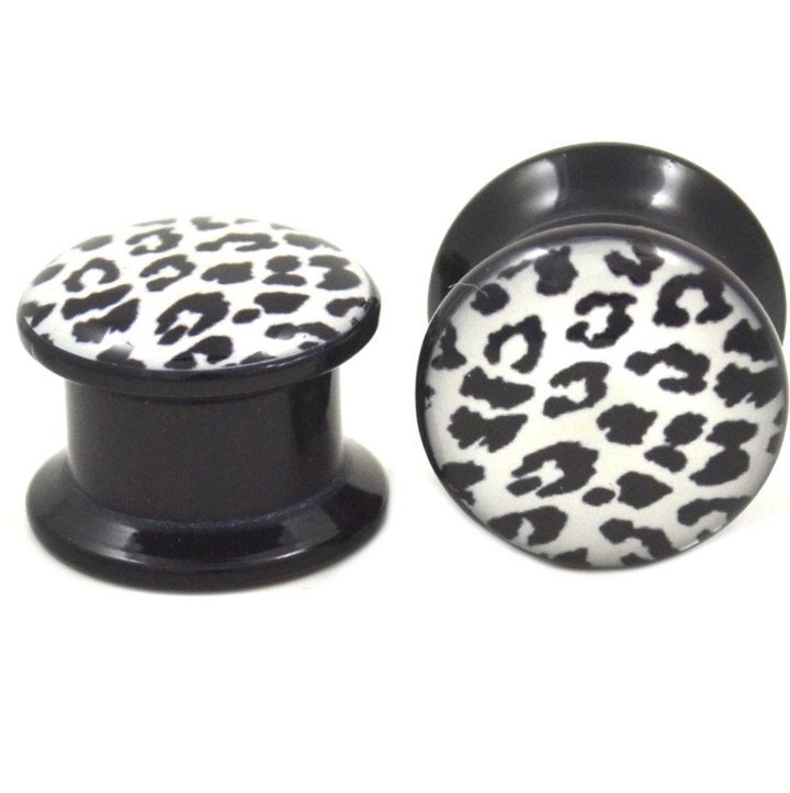Black and White Leopard Print Acrylic Ear Plugs (2g-1")