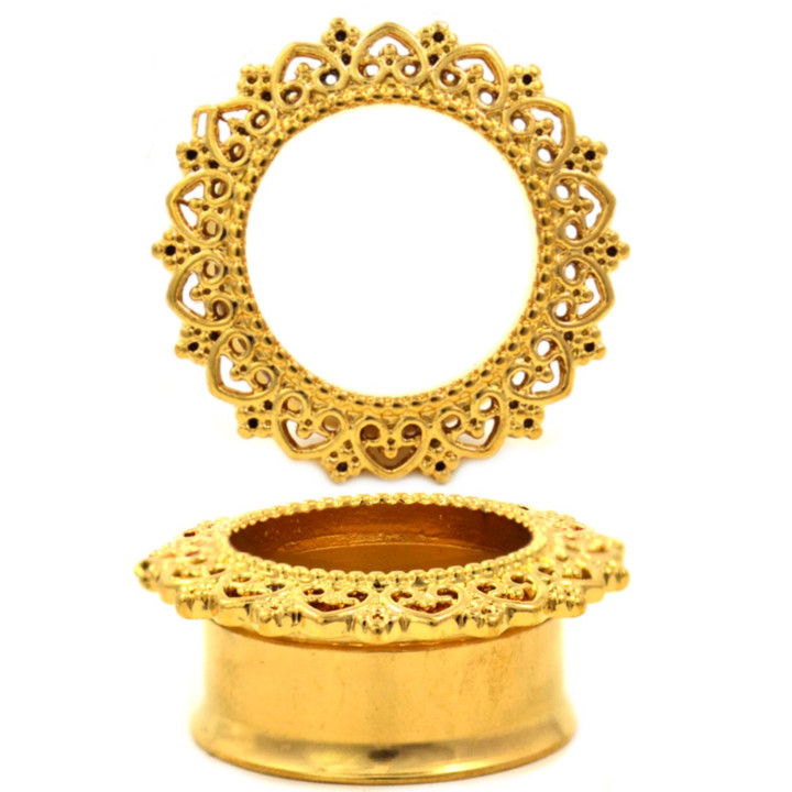 Princess Filigree Double Flared Gold-Tone Tunnels 