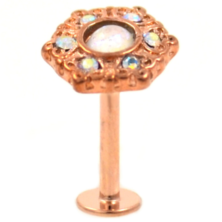 Filigree Top w/AB Accents Rose Gold-Tone Labret 16G Filigree Top w/AB Accents Rose Gold-Tone Labret 16G