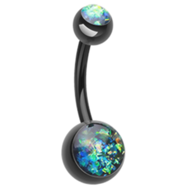 Black/Green Opalescent Glitter Colorline Belly Ring