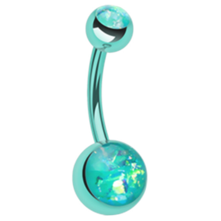 Teal Opalescent Glitter Balls Colorline Belly Ring Teal Opalescent Glitter Balls Colorline Belly Ring
