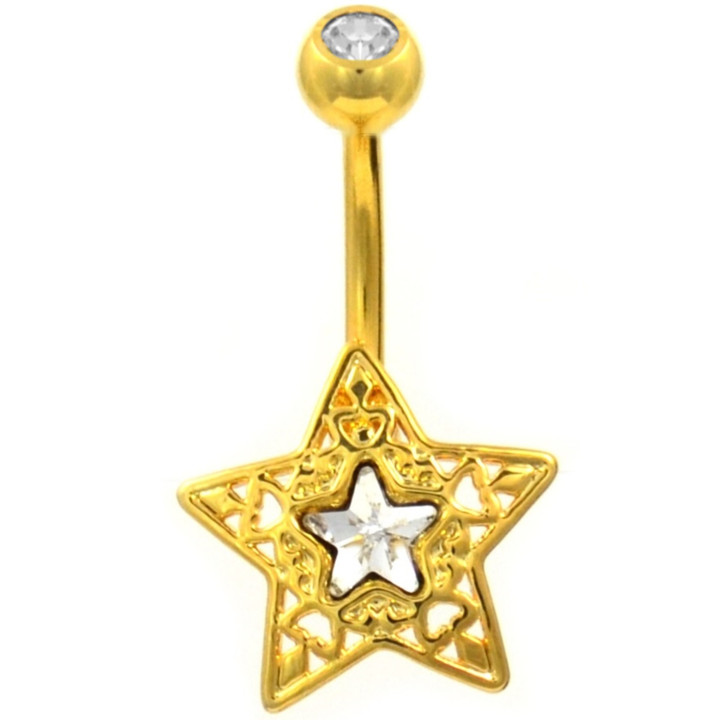 Ornate Star & CZ Gold-Tone Belly Ring