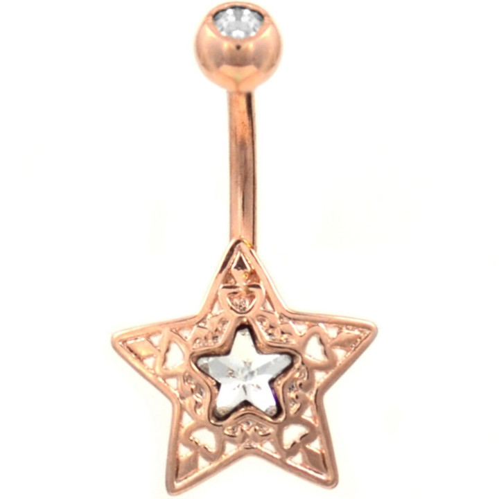 Ornate Star & CZ Rose Gold-Tone Belly Ring Ornate Star & CZ Rose Gold-Tone Belly Ring