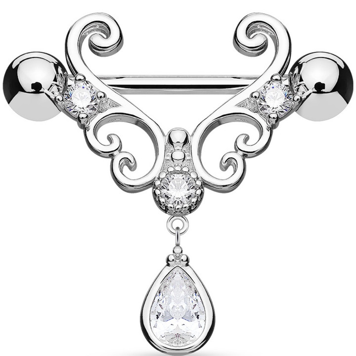 PAIR - Filigree Heart Dangle Steel Nipple Barbells PAIR - Filigree Heart Dangle Steel Nipple Barbells