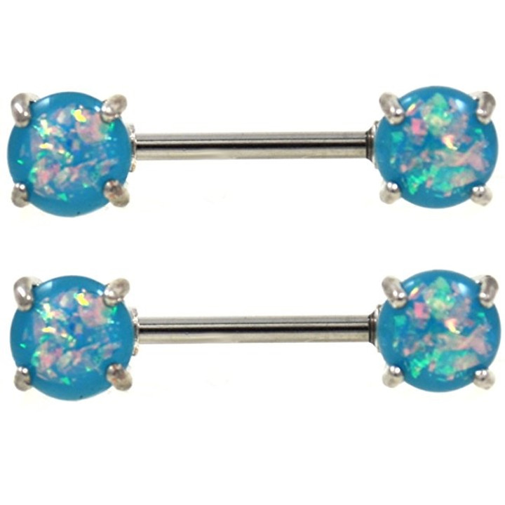 PAIR - Opalescent Aqua Glitter Nipple Rings Barbells PAIR - Opalescent Aqua Glitter Nipple Rings Barbells