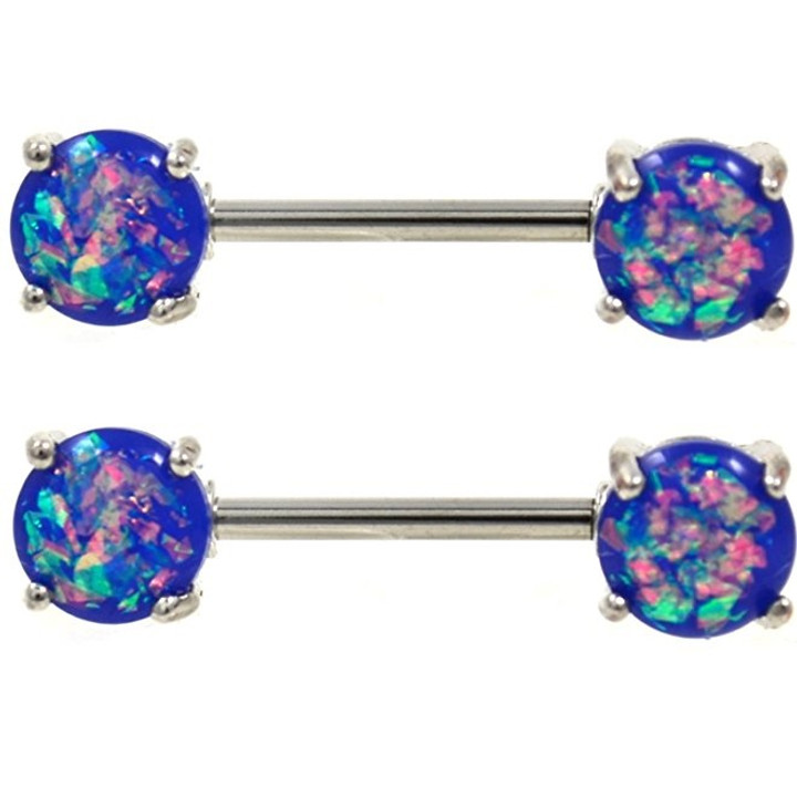 PAIR - Opalescent Blue Glitter Nipple Rings Barbells PAIR - Opalescent Blue Glitter Nipple Rings Barbells