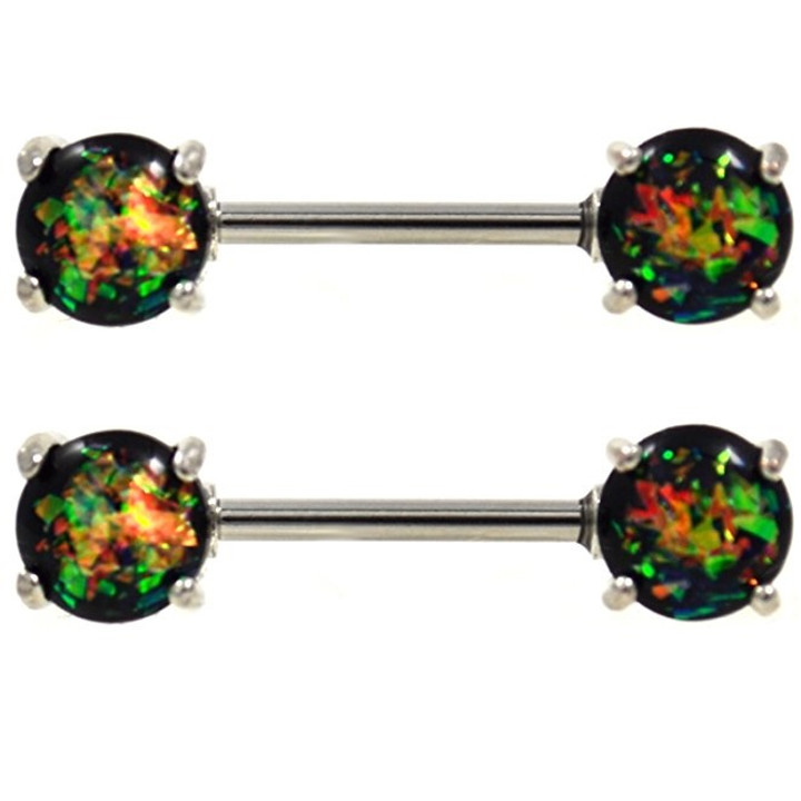 PAIR - Opalescent Green Glitter Nipple Rings Barbells PAIR - Opalescent Green Glitter Nipple Rings Barbells