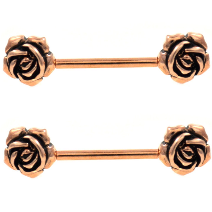 Vintage Style Roses Rose Gold-Tone Nipple Barbells