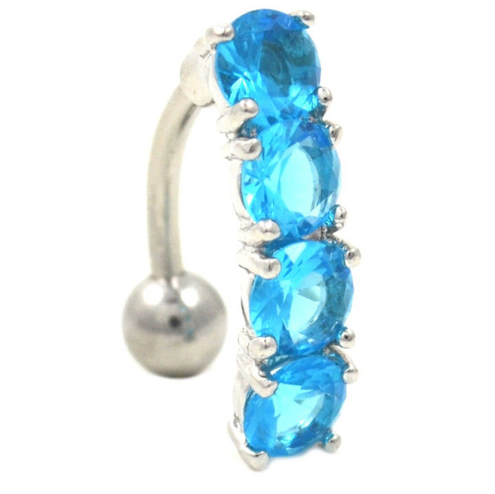 4 Round Aqua Gems Reverse Belly Ring