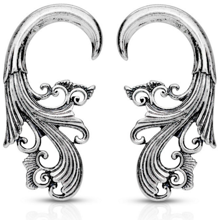 Tribal Spiral Hanger Tapers Silver-Tone Brass (16g-4g)