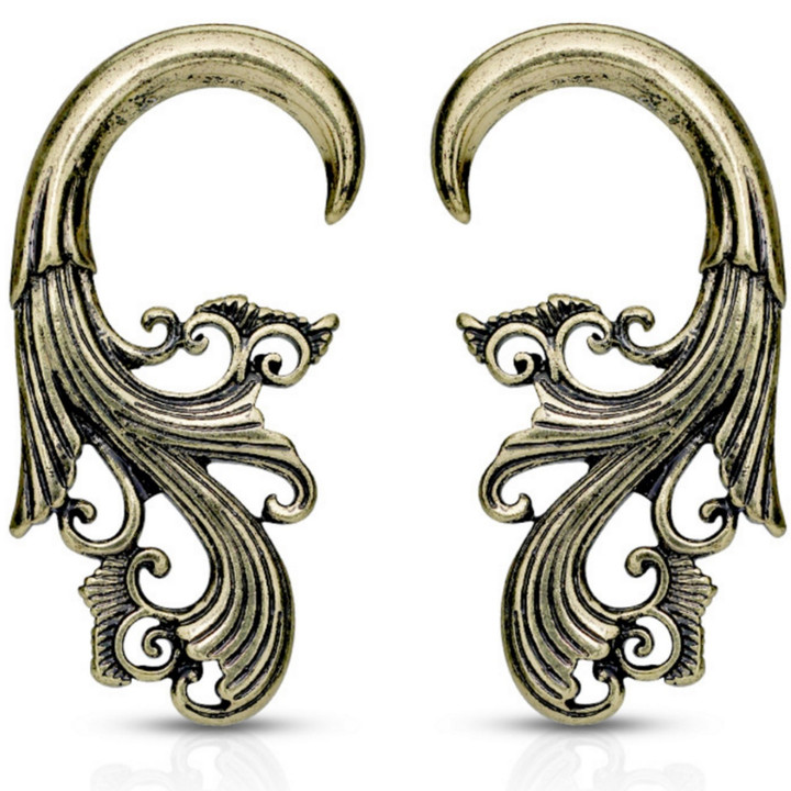 Tribal Spiral Hanger Tapers Gold-Tone Brass (16g-4g)