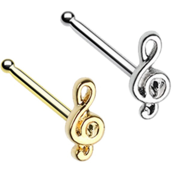Treble Clef Music Note Nose Ring Stud 20G