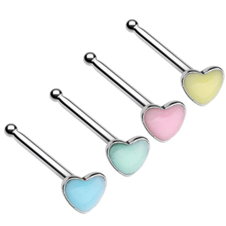 Glow in the Dark Heart Nose Ring Stud 20G Glow in the Dark Heart Nose Ring Stud 20G