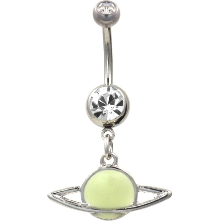 Planet Saturn Glow in the Dark Steel Belly Ring