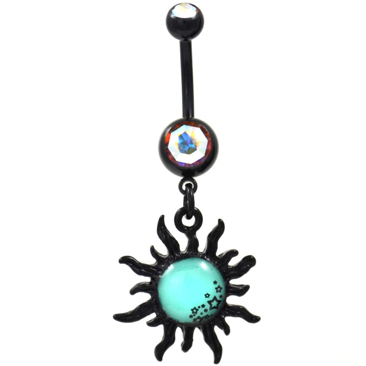 Black Tribal Sun & Stars GID Belly Ring
