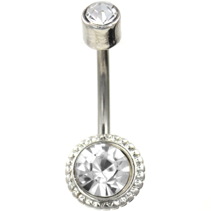 Framed CZ Barrel Top Steel Belly Ring Framed CZ Barrel Top Steel Belly Ring