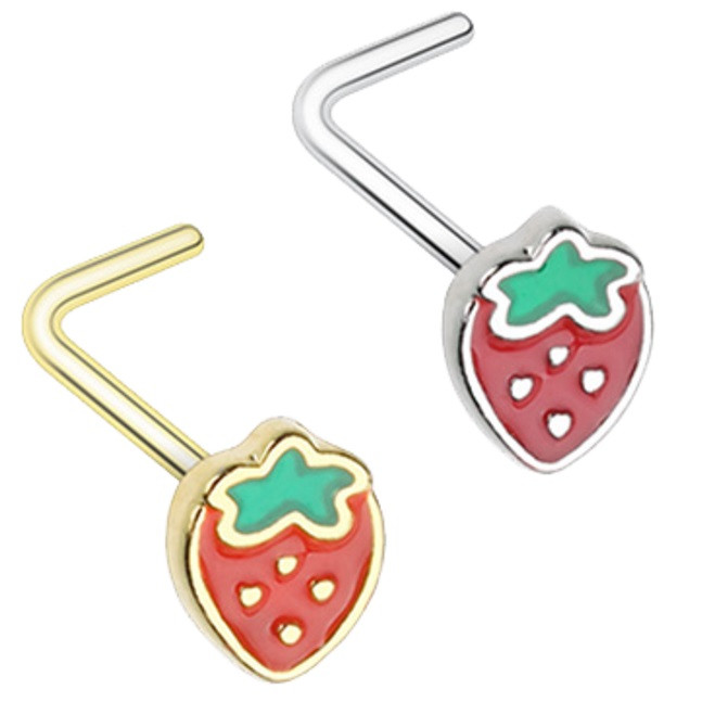 Strawberry L Shaped Nose Ring 20G