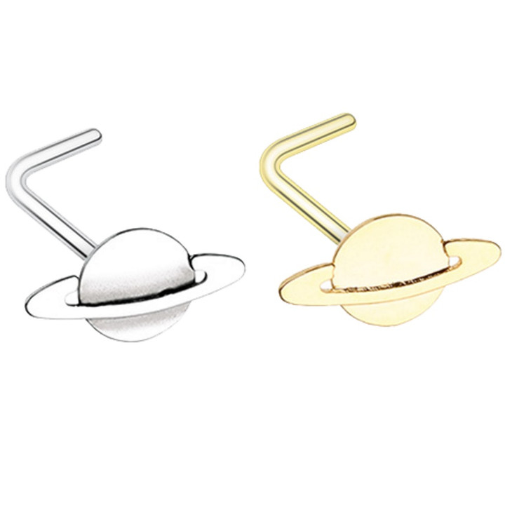 Planet Saturn L Shaped Nose Ring 20G