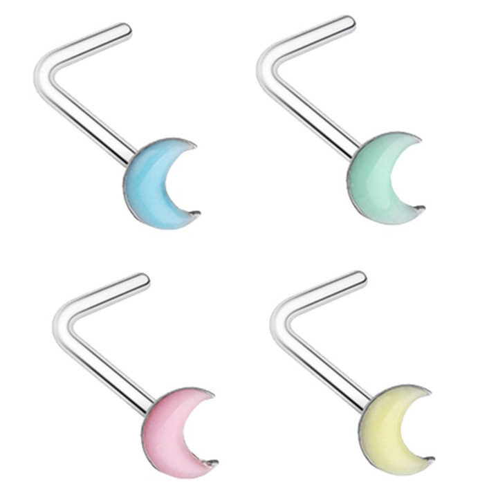 Glow in the Dark Moon L Shaped Nose Ring 20G
